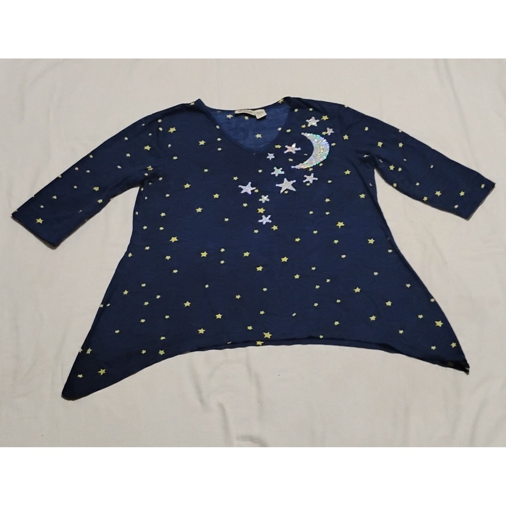 VTG Collections Etc Celestial Whimsigoth Moon Stars Embroidered Cotton Top L